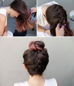 Definitely trying this...I either braid my hair or put it in a bun most days anyway. French Braid Top Knot | 28 DIY Hairstyles Knot Hairstyle, 2nd Day Hair, Braided Top Knots, Second Day Hairstyles, Hair Knot, Cool Braid Hairstyles, Fancy Hairstyles, French Braid, Hair Dos