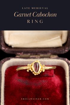 This Late Medieval Garnet Cabochon Ring was made at the tail end of the Middle Ages and the dawn of the Renaissance! We offer antique jewelry sourced with the utmost care. All of our jewelry is one-of-a-kind, check out our collection today! Ceremonial Byzantine Jewelry With Cabochon, Ceremonial Byzantine Cabochon Jewelry, Antique Hand Forged Rings For Ceremonial Occasions, Antique Hand Forged Ceremonial Rings, Ceremonial Byzantine Rings With Historical Design, The Crusades, Time Traveler, Shiny Objects, The Holy Land