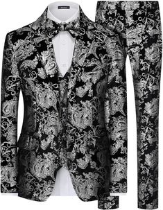 Get ready to make a statement in this Men's Floral Glitter 2pc Wedding Tuxedo Formal Suit. Stand out from the crowd with the unique floral glitter design, perfect for weddings and other formal events. Made with high quality materials, this suit will provide both style and comfort. Fabric: 100% Polyester; Lining: 100% Polyester. Gentle machine washing or dry cleaning, followed by air drying. Notch lapel, wrinkle-free, velvet fabric with meticulous heat-pressed floral patterns, two-button closure, Elegant Brocade Tuxedo For Wedding, Elegant Brocade Suit For Party, Elegant Brocade Party Suit, Elegant Party Suit In Brocade, Luxury Fitted Brocade Sets, Luxury Brocade Party Suit, Tailored Brocade Suits For Party, Tailored Brocade Party Suits, Fitted Brocade Suits For Weddings