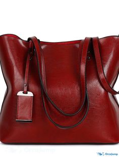 OrcaJump - Womens PU Leather Tote Bag for Daily Shopping, Office, Career - Black, Grey, Red, Wine, Brown Red Handheld Casual Satchel, Casual Red Handheld Satchel, Red Casual Handheld Satchel, Red Handheld Satchel With Large Capacity, Large Capacity Handheld Red Satchel, Handheld Large Capacity Red Satchel, Red Handheld Bags For Shopping, Red Handheld Bag For Shopping, Red Handheld Shopping Bag