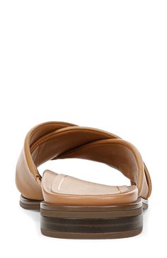 Wide, overlapping vamp straps create modern dimension on a leather slide sandal fashioned with a squared-off toe for trend-savvy appeal. Contoured footbed with arch support Leather upper/synthetic lining/rubber sole Imported Leather Slide Sandals, Leather Slides, Sandal Fashion, Arch Support, Slide Sandals, Rubber Sole, Womens Sandals, Camel, Leather Upper