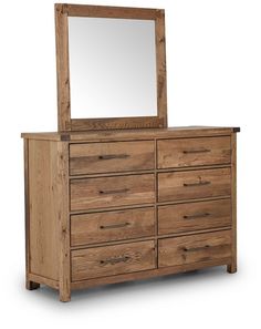 a large wooden dresser with a mirror on it's top and bottom drawers below