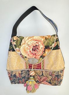 MacKenzie-Childs LTD Large Floral Tapestry Tasselled Tote Bag w/Signature Straps | eBay Upholstery Bag, Carpet Bags, Upcycled Purse, W Signature, Gucci Nails, Boho Chic Bags, Tapestry Handbags, Boho Tote Bag, Unique Tote Bag