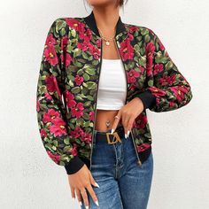 #ad Premium Quality KIKIMORA Floral print Jacket, Fashion womens jacket Floral Print Jacket, Slim Fit Jackets, Floral Cardigan, Casual Vest, Plants And Flowers, Jacket Long, Coat Outfits, Printed Cardigan, Baseball Jacket