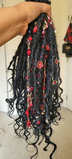 Rose Charm Crochet Locs - Etsy Burgundy Boho Locs, Loc Sprinkles Locks, Locs With Charms, Short Sister Locs, Locs Hairstyles No Retwist, Loc Styles With Beads, Locs With Extensions, Indie Locs, Chloe And Halle Locs