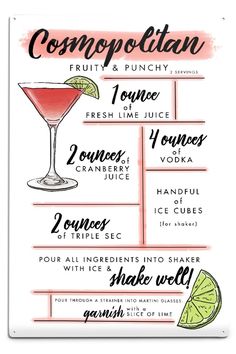 a cocktail poster with the names of different drinks