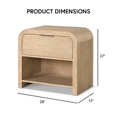 an image of a wooden nightstand with measurements