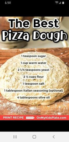 the best pizza dough recipe app on an iphone screen, with instructions for how to make it