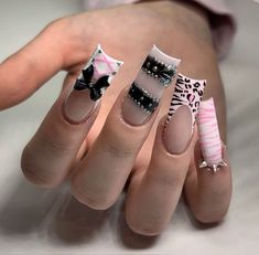 not mine ♡. Girly Acrylic Nails, Dope Nail Designs, Y2k Nails, Exotic Nails, Sims4 Clothes, Long Square Acrylic Nails, Kawaii Nails, Pink Acrylic Nails