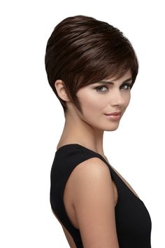 "Soft layers with light swept bangs, sides that extend to your cheek or brush behind your ears , and a playful bob top and back. Made with TressAllure's exclusive Style-Able Effortless Fiber ™ and our Cool Comfort Cap for the ultimate wig wearing comfort. Perfect for anyone looking for a super light shorter new style with loads of personality and enough volume to lift your spirits. You get all the feathery volume you need without any bulk or weight with this fresh modern look. Available in a wide range of  TressDimensional™ colors. Type: Wig Collection: LOOK Fabulous Cap Design: Cool Comfort Cap Cap Size: Average Cap 21 ½\" Fiber: Style-Able Effortless™ Fiber Measurements: Fringe 4 ½\" Crown 5 ½ \" Nape 2\" Weight: 2.3 oz. (67 g) Color Shown: 8R Medium Brown" Short Stacked Bob Hairstyles, Short Stacked Bobs, Warm Brunette, Stacked Bobs, Stacked Bob Hairstyles, Stacked Hair, Stacked Bob, Swept Bangs, Bob Hairstyles With Bangs