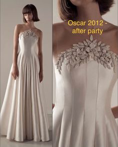 an image of a woman in a white dress with flowers on it and the words oscar 2012 - after party