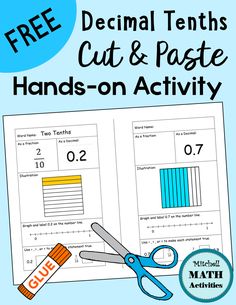 FREE hands-on mini-book for decimals and decimal grid models for tenths and hundredths. Includes a Decimal Place Value chart and all decimal tenths from 0.1 to 1.0. Appropriate for 4th and 5th grade. #mitchellmathactivities #decimals #freeresource #decimaltenths #decimalgrids #decimalmodels Fraction And Decimal Activities, Teaching Decimals 4th, Fractions To Decimals Activities, Tenths And Hundredths Activities, Fractions And Decimals 4th Grade, Decimal Place Value Activities, Teaching Decimals 5th Grade, Decimals 5th Grade Math, Decimals 4th Grade