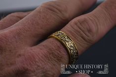 This ring is the unique and original design of Unique History Shop brand. Can't be found in any other Etsy stores! This is a unique handmade ring Metal: 14K gold (18K for custom orders) Weight: 5-7 g (depends on size) Great Details Made-to-order We can make it in any size you need! (check options) Dear customer, if you have any questions - don't hesitate to contat me! :) We can make custom engraving to this ring for you! Just add this listing to your order and a note with what do you need to be Vintage Bronze Engraved Ring As Gift, Bronze Engraved Rings Ideal For Gifts, Bronze Engraved Rings For Gift, Handmade Adjustable Ceremonial Engraved Ring, Vintage Bronze Engraved Ring For Gift, Handmade Adjustable Engraved Ring For Ceremonial Occasions, Handmade Adjustable Engraved Ring For Ceremonial Use, Engraved Bronze Rings Ideal For Gifts, Engraved Bronze Rings Gift