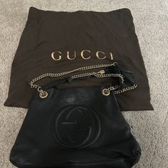 Authentic, Good Condition Chic Gucci Shoulder Bag With Logo, Gucci Crossbody Bag With Logo, Black Gucci Bag With Logo, Gucci Shoulder Bag With Logo For Daily Use, Gucci Bags With Logo For Everyday Use, Gucci Evening Bags With Logo, Elegant Gucci Shoulder Bag With Logo, Gucci Everyday Bag With Logo, Everyday Gucci Bag With Logo