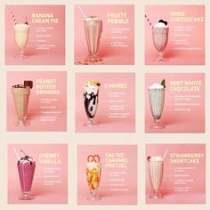 the different types of milkshakes are shown