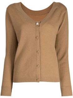 caramel brown cashmere knitted construction round neck decorative button detailing front press-stud fastening long sleeves ribbed cuffs and hem Cardigan Brown, Paule Ka, Caramel Brown, Cashmere Cardigan, Knitwear Cardigan, Knitwear Women, Knit Cardigan, Caramel, Cashmere