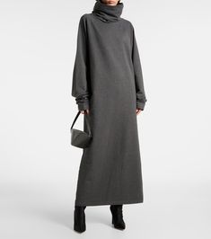 Turtleneck cotton-blend sweater dress in grey - Norma Kamali | Mytheresa Winter Long Sleeve Dress With Ribbed Cuffs, Long Sleeve Winter Dress With Ribbed Cuffs, Modern Cotton Daywear Dress, Modern Fall Daywear Dress, Stretch Cotton Dresses For Loungewear, Modern Fall Dress For Daywear, Fall Long Sleeve Dresses With Ribbed Cuffs, Modern Cotton Dresses For Daywear, Long Sleeve Dresses With Ribbed Cuffs For Fall