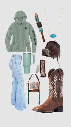 #stanley #carhartthoodie Cowgirl Outfit Ideas For Women, Western Teen Outfits, Cute Outfits Western, Cute Southern Outfits, Country Western Outfits, Country Girl Outfits