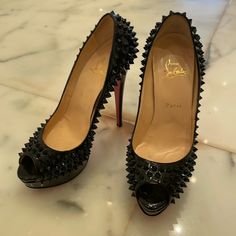 Black Patent Spiked Heels Size 39.5 Worn Twice Spiked Heels, Louboutin Heels, Christian Louboutin Heels, Spike Heels, Louboutin Shoes, Christian Louboutin Shoes, Shoes Women Heels, Christian Louboutin, Shoes Heels