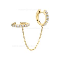 Genuine G-H Color Diamond Hoops Earring 14k Solid Yellow Gold Minimalist Jewelry Lever back Earring With Chain Ear Cuff Earring Gift For Her ≫ Features * SKU : GAM-0053 * Diamond: 100% Genuine Diamond * Diamond Weight: 0.18ct * Diamond Cut: Brilliant Cut (Excellent) * Real Earth Mines Diamond * Diamond Color: G-H * Diamond Clarity: SI * Earring Size: 10mm  * 14K Solid White Gold, ( Available in 14K & 18K Yellow, Rose, and White Gold ) * Option available in 18K Gold * All size available * Ready t 14k Gold Ear Cuff For Wedding, Wedding Huggie Cartilage Earrings, Single Huggie Cartilage Earrings For Wedding, Gold Huggie Ear Cuff For Anniversary, Fine Jewelry Single Cartilage Earring For Wedding, Yellow Gold Huggie Cartilage Earrings For Wedding, Fine Jewelry Wedding Cartilage Earring, Yellow Gold Hoop Ear Cuff, Single Earring, Fine Jewelry Gold Ear Cuff For Weddings