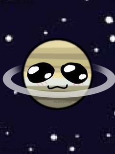 an image of a cartoon character with eyes and nose on the saturn planet in space