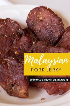 Malaysian Pork Jerky on a white bowl. Dehydrator Vegetables, Pork Jerky Recipe Dehydrator, Pork Loin Jerky Recipe, Jerky Marinades, Pork Jerky Recipe, Jerky Recipes Dehydrator, Jerkey Recipes, Jerky Marinade, Beef Jerky Recipe