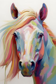 a painting of a horse with multicolored hair