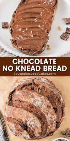 chocolate no knead bread on a white plate