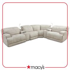 a large sectional sofa with two recliners on the back and one arm facing forward