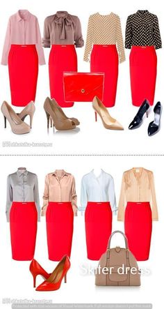 skirt shorty skirts outfits skirt sets- Classy Skirts Outfits, How To Style Red Skirt, Red Skirts Outfits, Red Pencil Skirt Outfit, Red Skirt Outfit, Red Skirt Outfits, Stylish Business Outfits, Short Skirts Outfits, Outfits Skirt