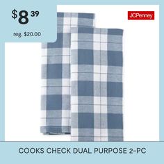 two blue and white checkered towels are on sale for $ 8 99 or more