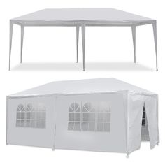 a large white tent with windows on the front and side walls, set against a white background