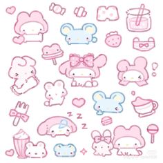 hello kitty stickers are shown in pink and blue