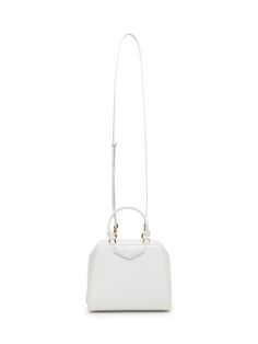 100% Leather Designer White Evening Bag For Daily Use, High-end White Box Bag With Detachable Handle, Designer White Satchel For Everyday Luxury, Designer White Satchel For Daily Luxury, Everyday Luxury Top Handle Box Bag, White Crossbody Box Bag With Handle Drop, High-end White Box Bag With Detachable Strap, Timeless Top Handle Box Bag, White Shoulder Bag With Detachable Handle For Everyday Luxury