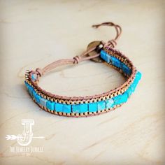 A handcrafted woven bracelet featuring genuine turquoise stones and bronze accents, exuding a western-inspired boho charm. Stacked Stone, Turquoise Jewelry