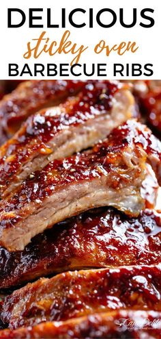 barbecue ribs with bbq sauce on top and the words delicious oven barbecue ribs recipe