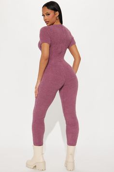 Available In Plum And Black. Cozy Jumpsuit Short Sleeve High Neck Back Zipper Legging Stretch 100% Polyester Imported | Turn The Lights Down Cozy Jumpsuit in Plum size Large by Fashion Nova Jumpsuit Short Sleeve, Jumpsuit Short, Zipper Leggings, Sweater Jumpsuit, Jean Top, Short Jumpsuit, Matching Dresses, Jumpsuits For Women, Fashion Nova