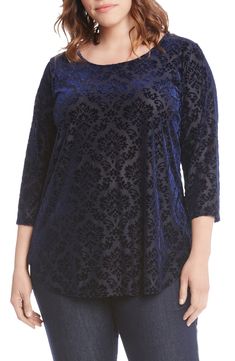 Tapestry Pattern, Burnout Velvet, Top Plus Size, Karen Kane, Velvet Top, Hem Top, Velvet Tops, Lace Top