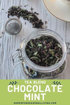 tea blend chocolate mint in a glass jar