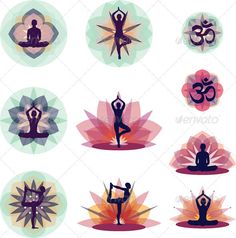 yoga and meditation icons in different colors