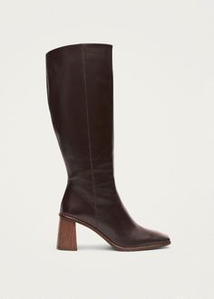 East Coffee Brown Leather Boots | ALOHAS Wide Knee High Boots, Alohas Boots, Brown Leather Knee High Boots, Sustainable Leather, Zipper Heels, High Knees, Coffee Brown, Brown Leather Boots, Beauty Bag