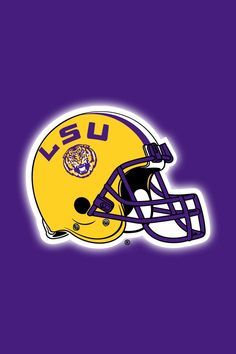 the lsu football helmet on a purple background