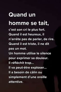 a person standing in front of a dark background with the words quand un homme se tait