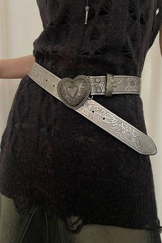 Heart Buckle Belt, vintage aesthetic belt, silver belt, fairy grunge accessories, fairy grunge style