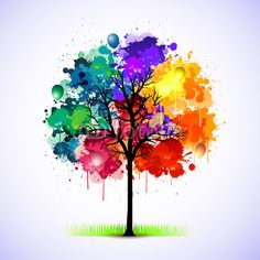 a colorful tree with watercolor splashes on it