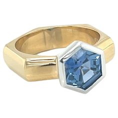 18k yellow and white gold single stone ring with approx. 2.11ct hexagon sapphire Single Stone Ring, Single Stone, White Gold Ring, Stone Ring, White Gold Rings, Solitaire Ring, Stone Rings, Gold Ring, Yellow White