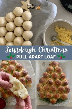 this is an image of doughnut christmas tree made with pull apart loafs and other ingredients