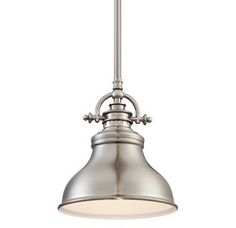 an antique style pendant light with a white glass shade