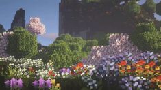 the flowers are blooming all over the place in this minecraft garden scene, and it looks like they've been made out of legos