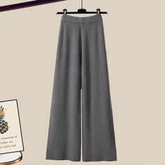 Color Pants, High Waist Wide Leg Pants, Solid Sweaters, Casual Wide Leg Pants, Pantalon Large, Grey Pants